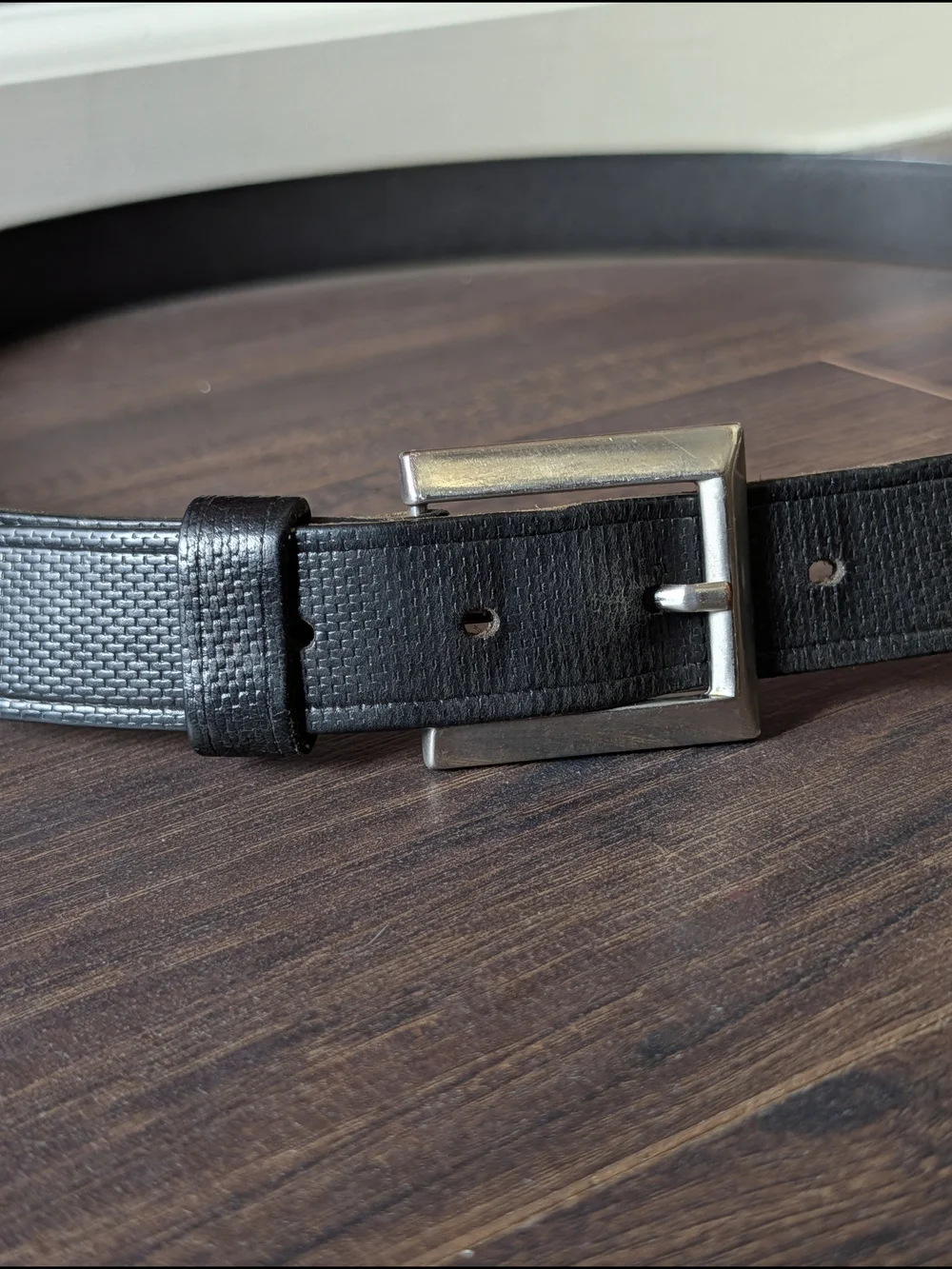 EUROMETAL Made In Italy Buckle With Black Textured Woven Leather MiUSA Strap 38